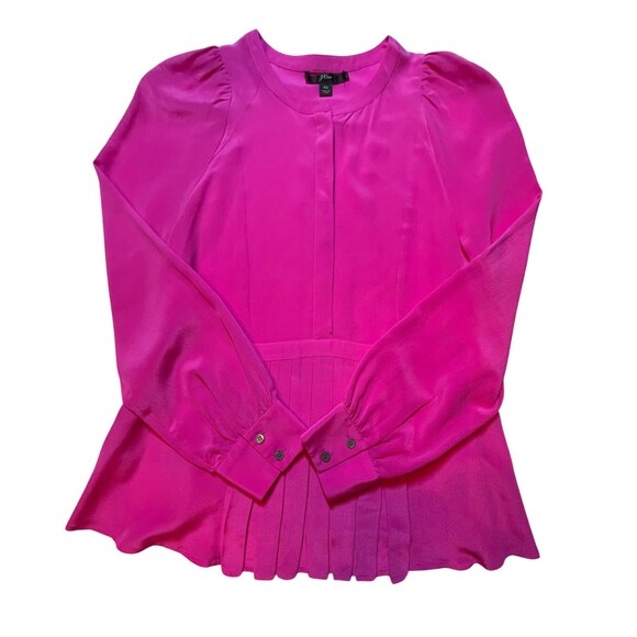 J Crew Blouse Silk Pink Magenta Long Sleeve Pleats Button Cuff Prep Office XS - Picture 15 of 16
